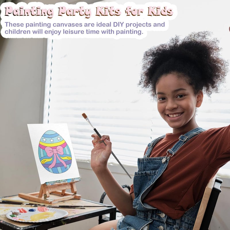 Anseal 12 Packs Pre Drawn Canvas to Paint, 5" X 7" Easter Eggs Pre Printed Canvas for Kids, Pre Stretched Canvas Outline Painting Boards for Beginners, Students, Party Favor - Image 4